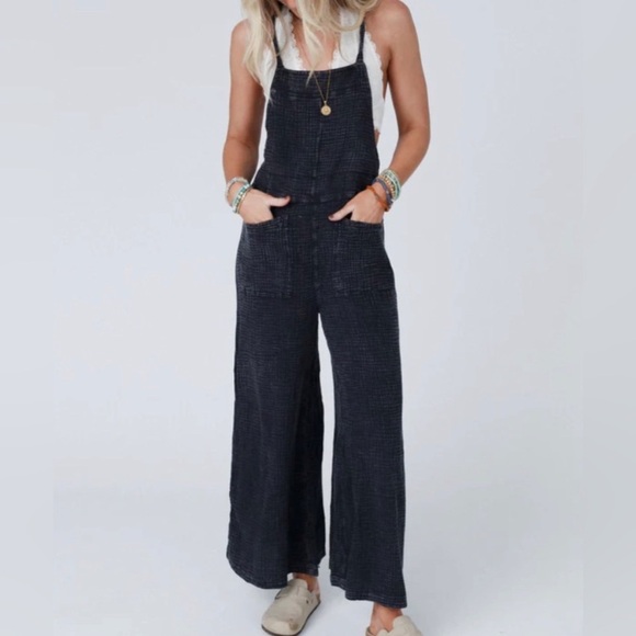 NWT Easel Wide Leg Jumpsuit Jumper Black Overalls Washed Cotton Romper LAST ONE! - Picture 9 of 9
